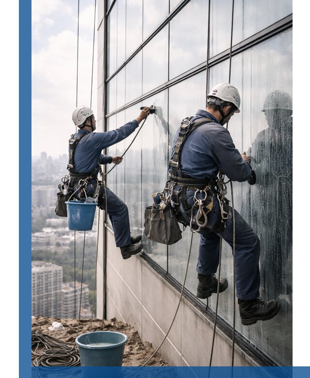 Профессиональная мойка фасадных окон альпинистами в Мытищах