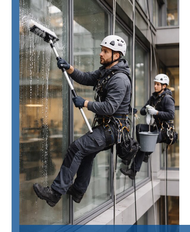 Профессиональная мойка витражей промышленными альпинистами в Мытищах