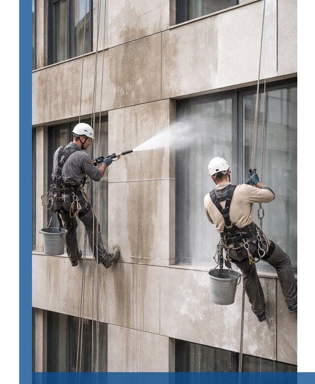 Послестроительная мойка фасада промышленным альпинизмом в Мытищах