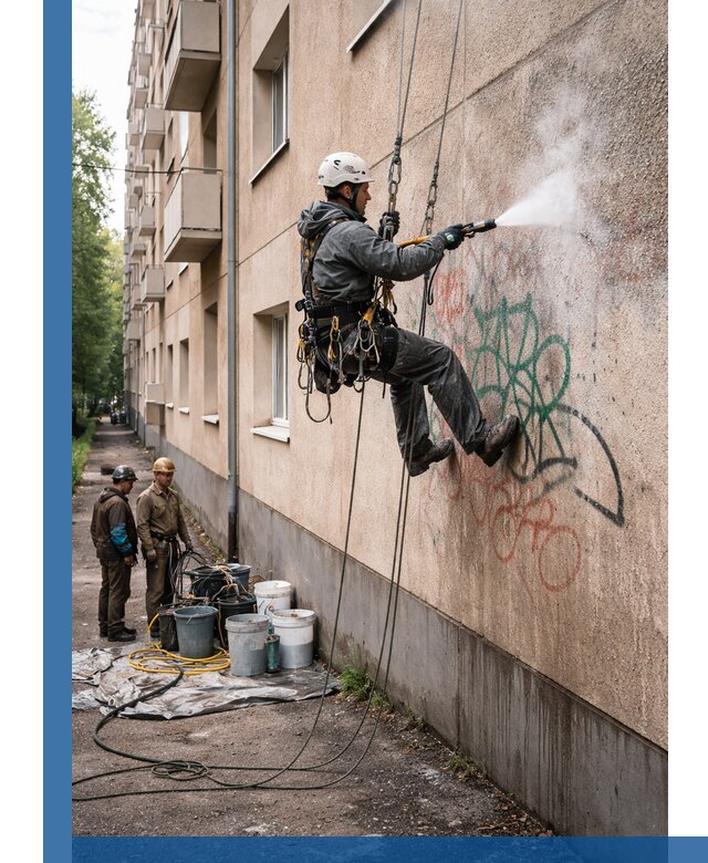 Удаление граффити с фасада в Мытищах без следов и повреждений