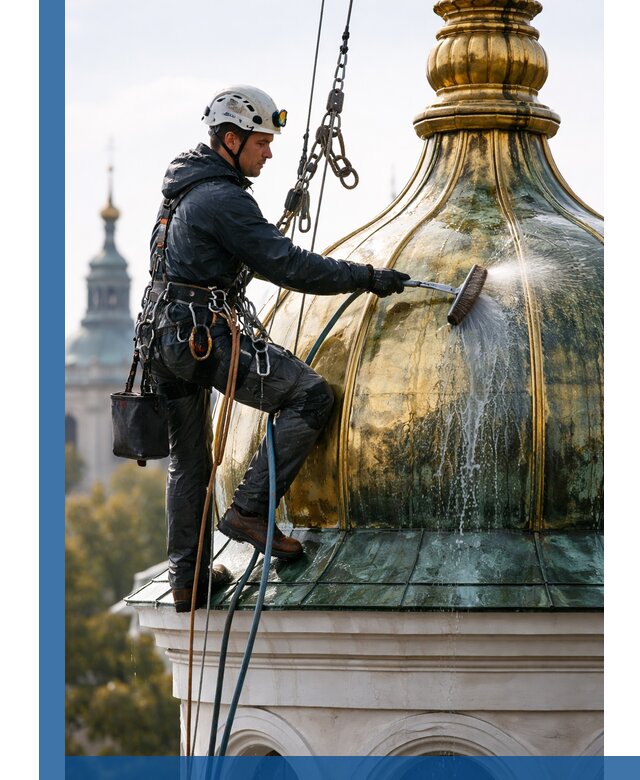 Профессиональная мойка куполов и шпилей высотными альпинистами в Мытищах