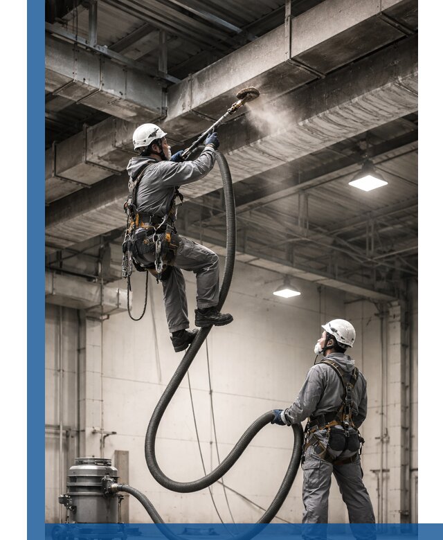 Обеспыливание потолочных конструкций в Мытищах промышленным альпинизмом