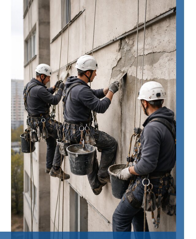 Ремонт бетонных элементов фасада в Мытищах от 2539 р. | ВЫСОТНИК-Мтщ