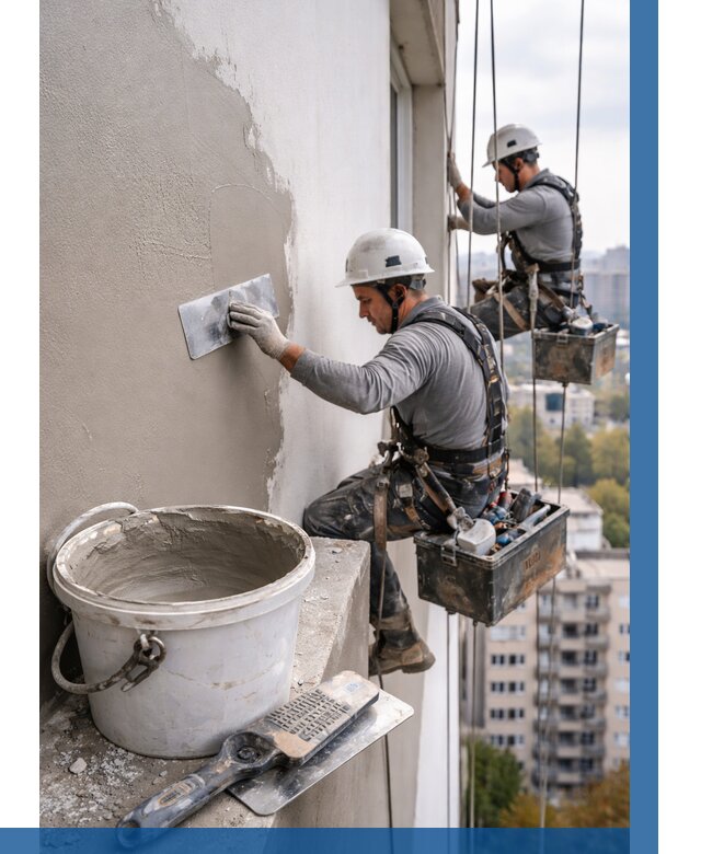 Шпаклевка фасада на высоте в Мытищах от 711 р. | ВЫСОТНИК-Мтщ