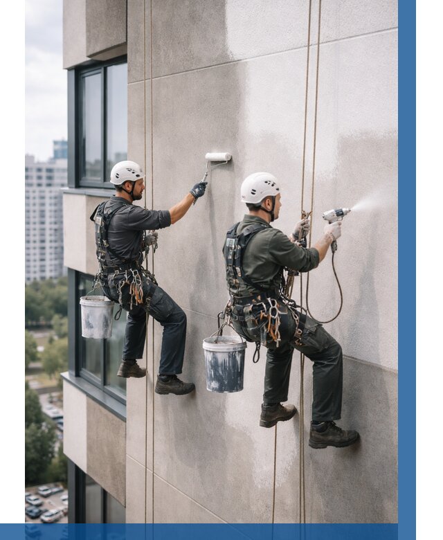 Покраска фасада альпинистами в Мытищах от 305 р. | ВЫСОТНИК-Мтщ