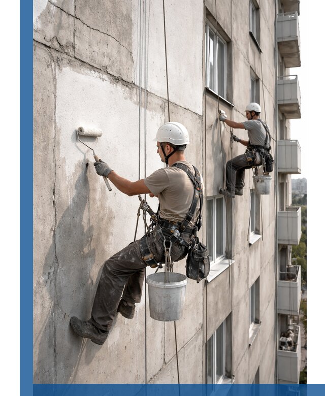 Покраска бетонного фасада в Мытищах для жилых и промышленных объектов