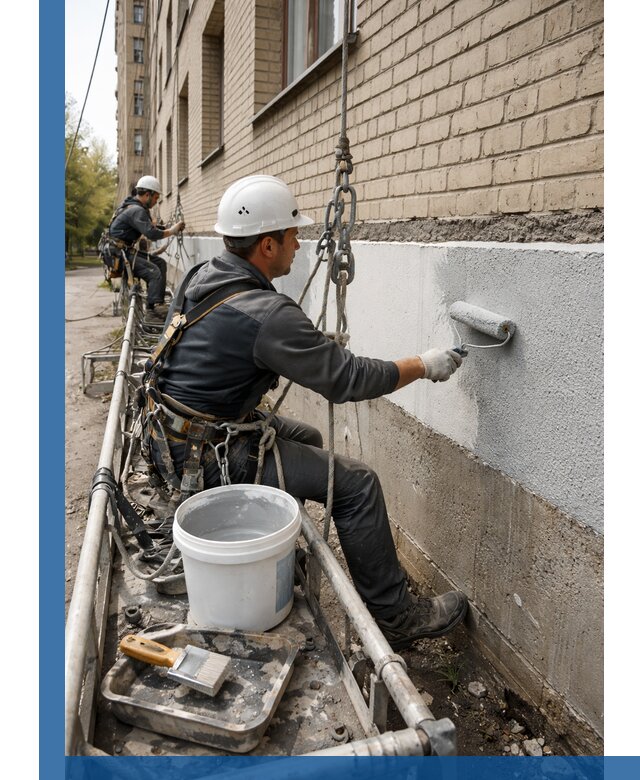 Окраска цоколя здания в Мытищах профессионально и надежно