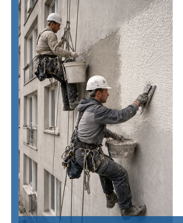 Нанесение декоративной штукатурки короед на фасад в Мытищах