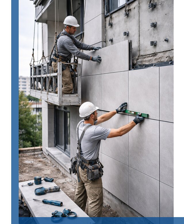 Монтаж керамогранита на фасад в Мытищах под ключ с гарантией качества