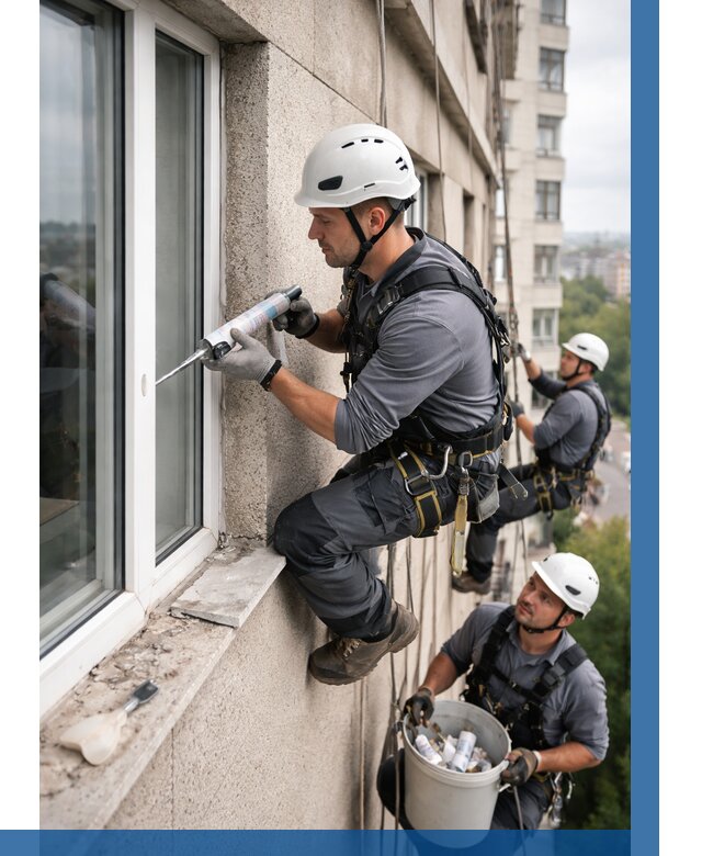 Герметизация оконных швов снаружи в Мытищах от 1523 р. | ВЫСОТНИК-Мтщ