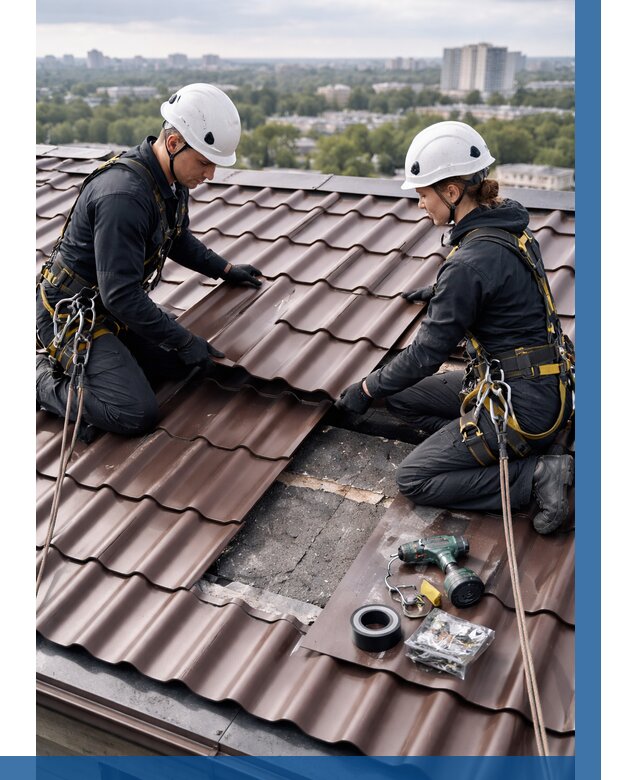 Ремонт металлочерепицы на крыше в Мытищах от 914 р. | ВЫСОТНИК-Мтщ