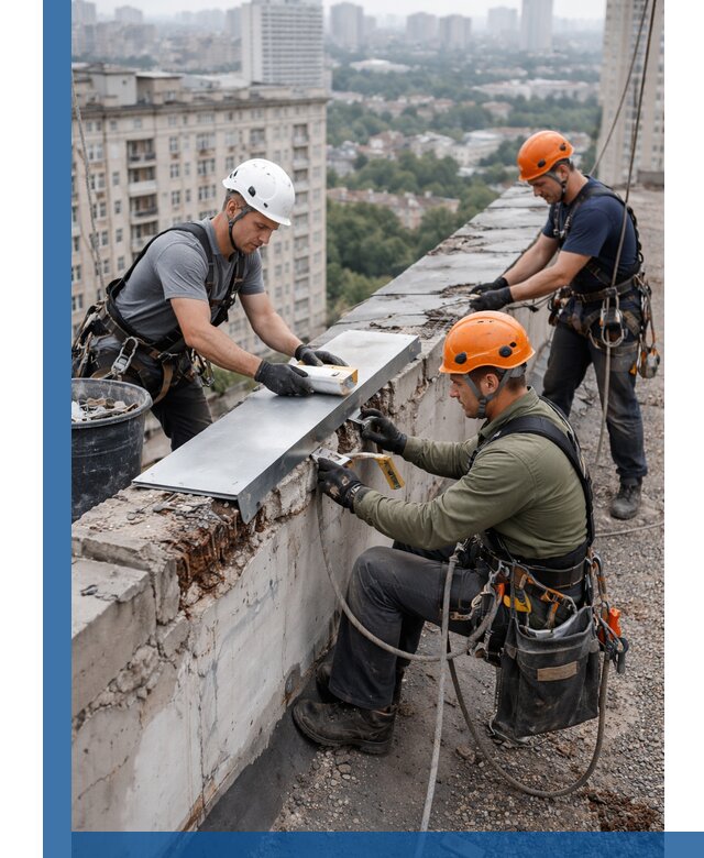 Ремонт парапета на кровле в Мытищах, высотные работы с гарантией