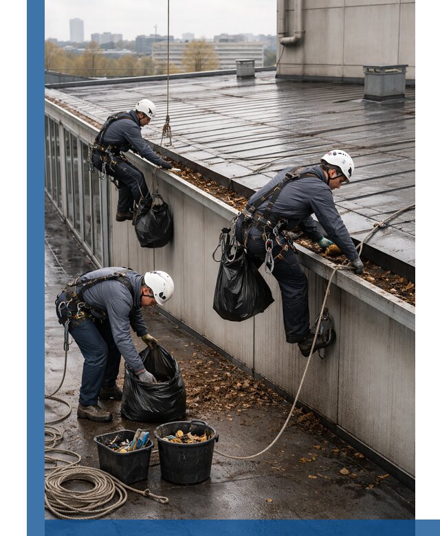 Очистка кровли по периметру в Мытищах силами промышленных альпинистов