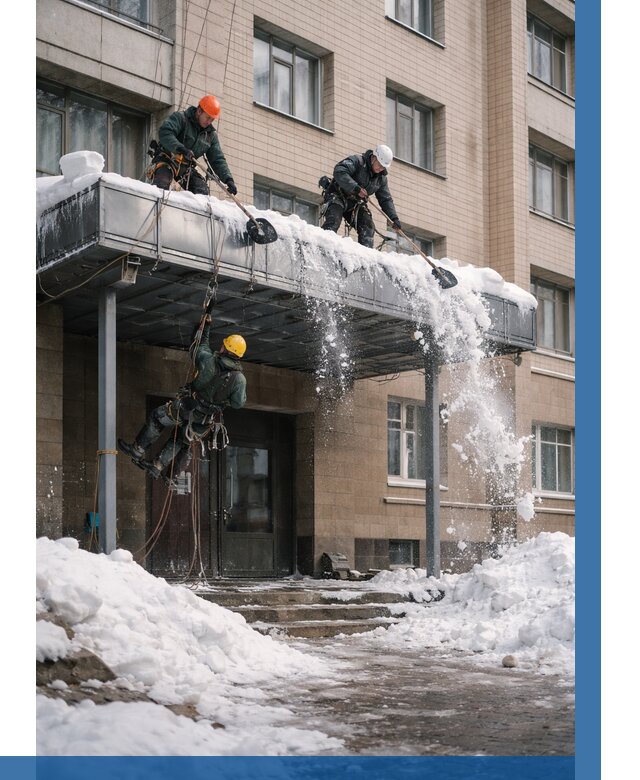 Очистка козырьков от снега в Мытищах от 3554 р. | ВЫСОТНИК-Мтщ