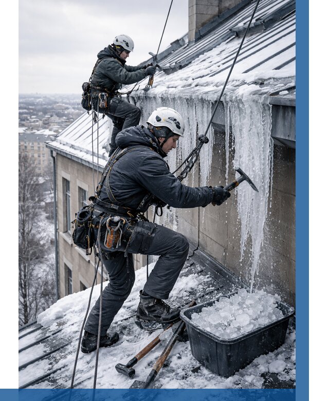 Удаление наледи с кровли в Мытищах от 5585 р. | ВЫСОТНИК-Мтщ