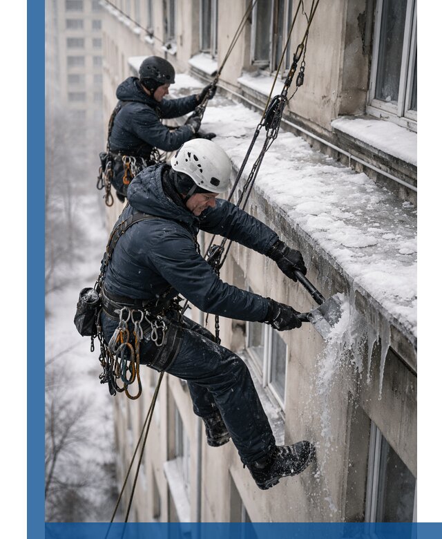 Удаление наледи и сосулек с карнизов в Мытищах профессионально