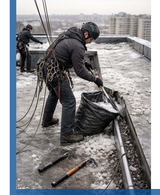 Аварийная очистка кровли в Мытищах от промальпинистов