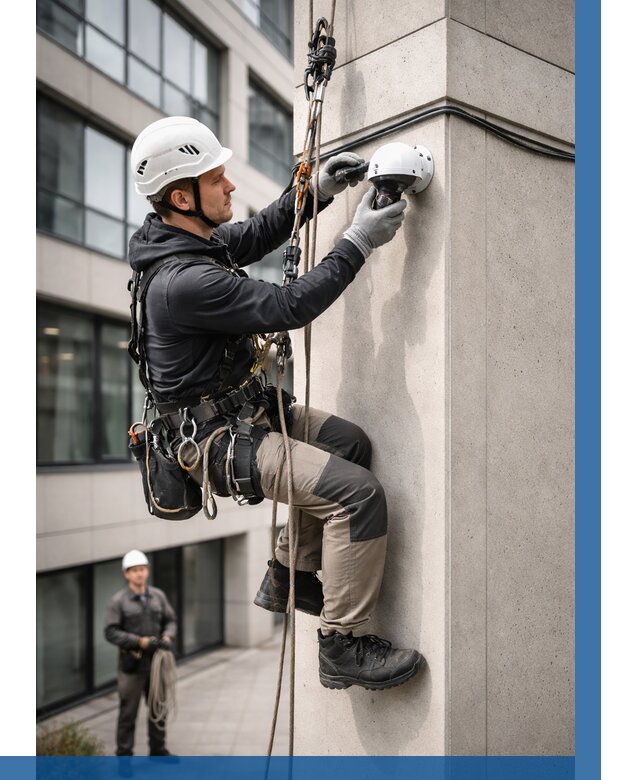 Монтаж камер видеонаблюдения на фасаде в Мытищах от 8632 р.-ВЫСОТНИК-Мтщ