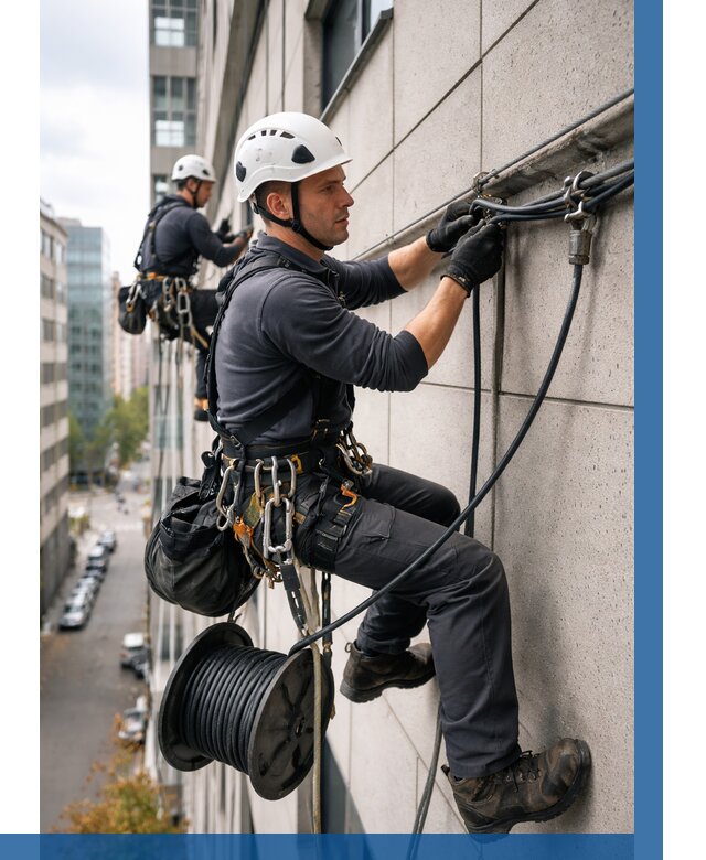 Прокладка кабеля по фасаду в Мытищах от 355 р. | ВЫСОТНИК-Мтщ