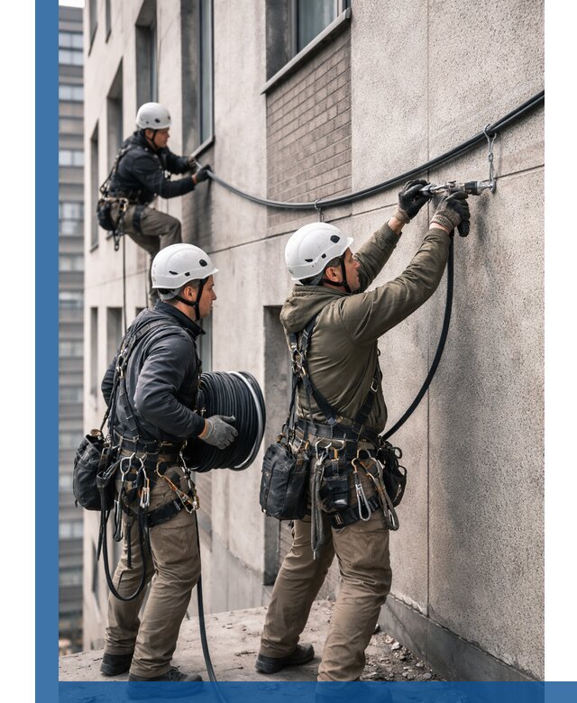 Прокладка кабеля по фасаду в Мытищах, профессиональный монтаж