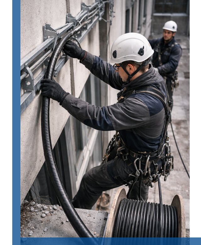 Протяжка кабеля питания на высоте в Мытищах с гарантией безопасности и качества