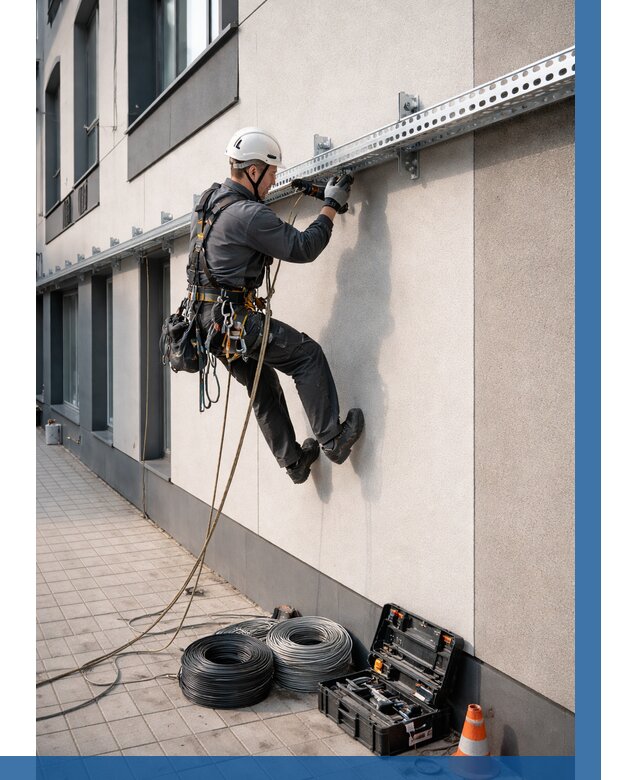 Монтаж кабельных лотков на фасаде в Мытищах от 1219 р. | ВЫСОТНИК-Мтщ