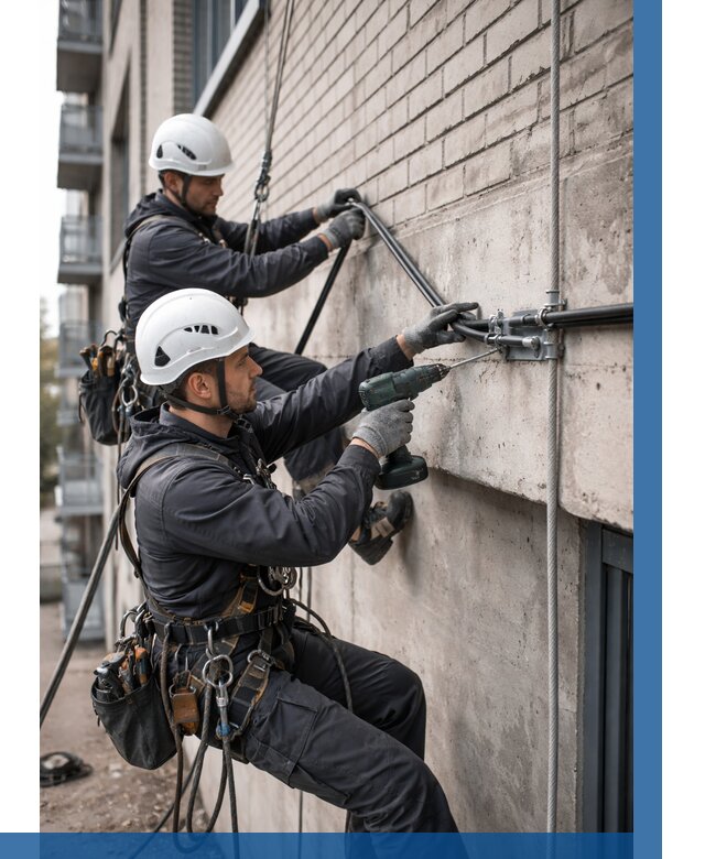 Крепление кабеля на фасаде в Мытищах от 355 р. | ВЫСОТНИК-Мтщ