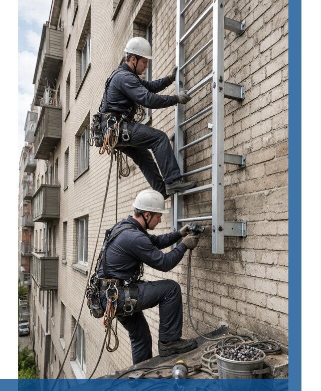 Монтаж пожарной лестницы в Мытищах от 25388 р заказать у ВЫСОТНИК-Мтщ