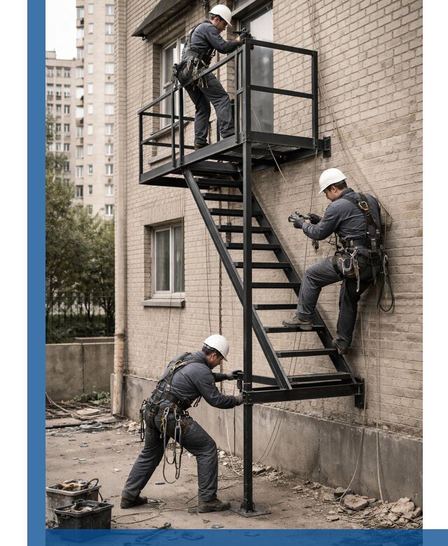 Монтаж пожарной лестницы в Мытищах, установка и крепление