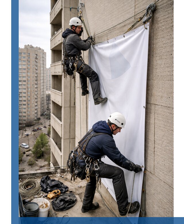 Профессиональный монтаж баннеров на фасаде в Мытищах