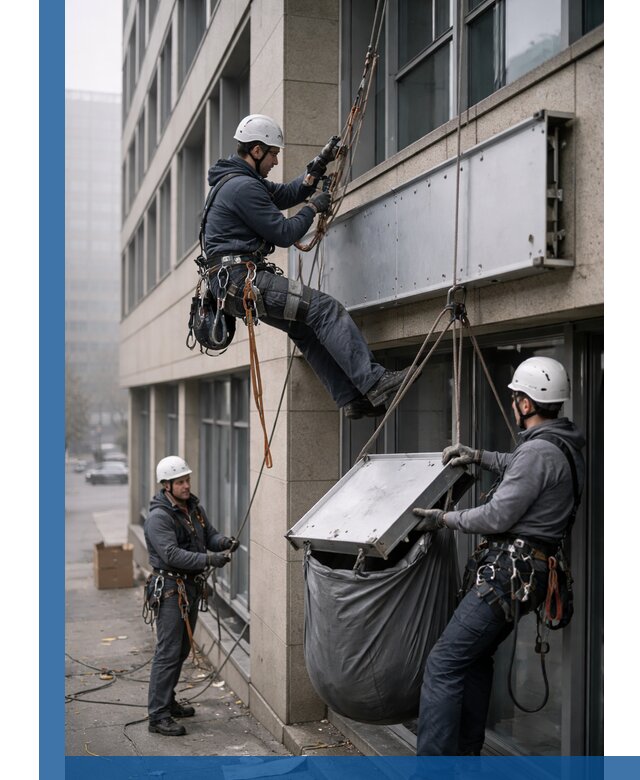 Демонтаж рекламной вывески с высотными работами в Мытищах