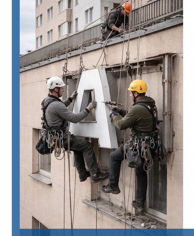 Ремонт и восстановление наружных вывесок на высоте в Мытищах