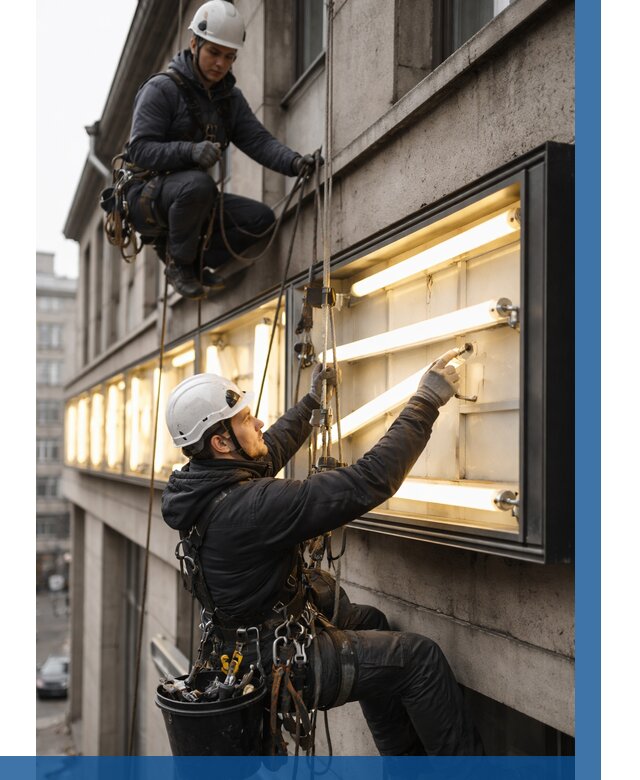 Замена ламп в вывеске в Мытищах под ключ от 3554 р. | ВЫСОТНИК-Мтщ