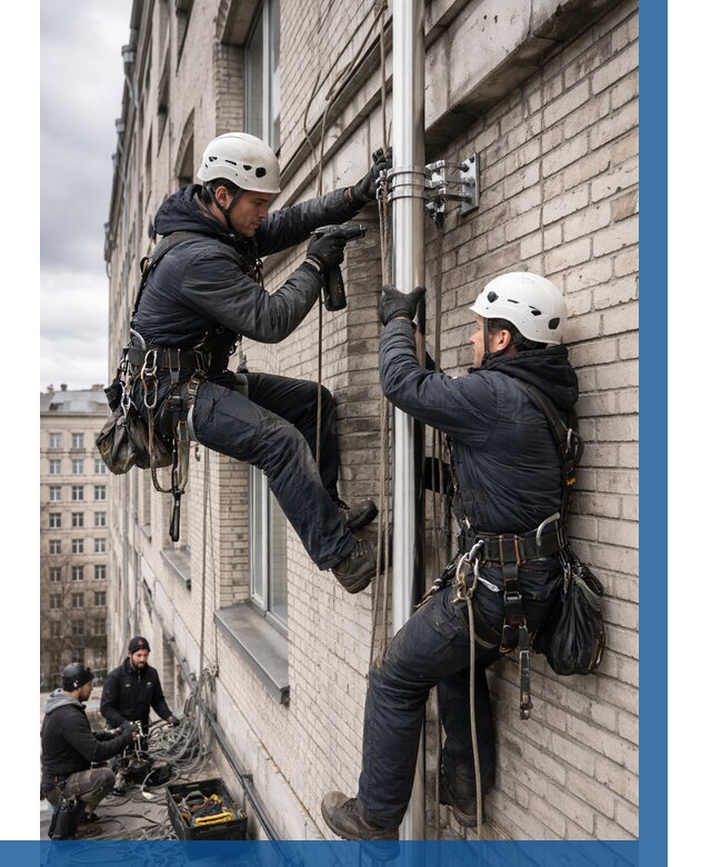 Монтаж флагштока на здании в Мытищах от 6601 р. | ВЫСОТНИК-Мтщ