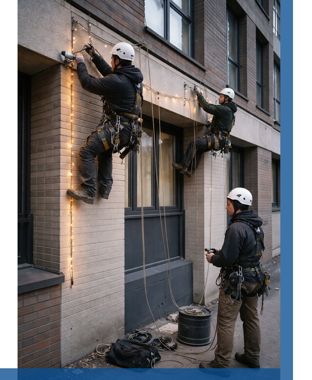 Монтаж гирлянд на фасаде в Мытищах от 3554 р. | ВЫСОТНИК-Мтщ