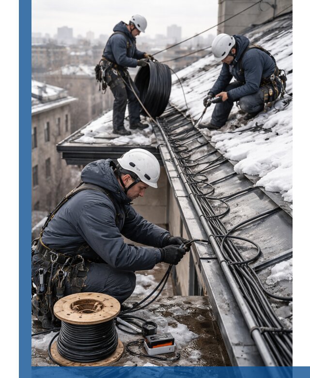 Монтаж греющего кабеля на кровле в Мытищах под ключ
