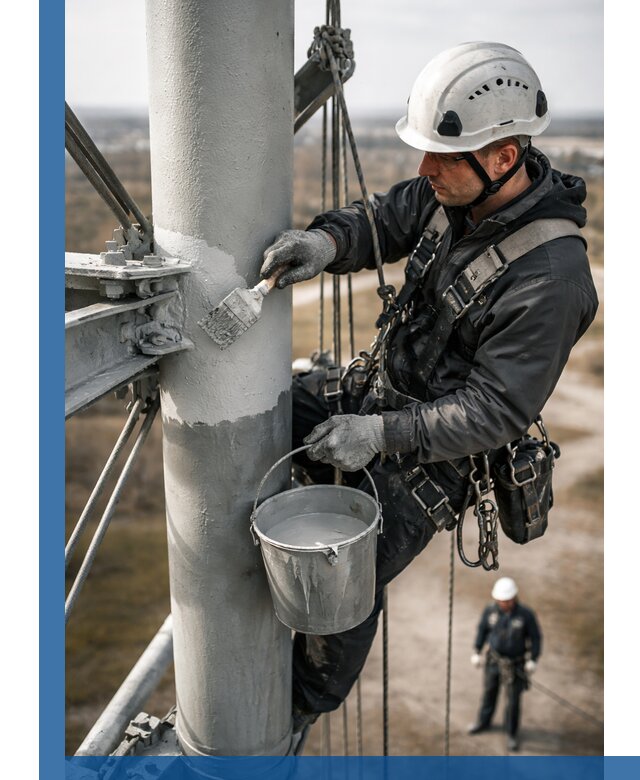 Покраска мачт связи в Мытищах промышленными альпинистами
