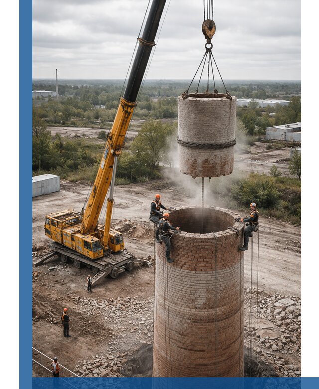 Демонтаж дымовой трубы в Мытищах с гарантиями безопасности
