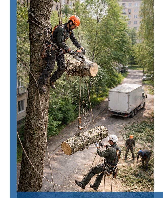 Спил деревьев альпинистами в Мытищах, безопасно и без повреждений