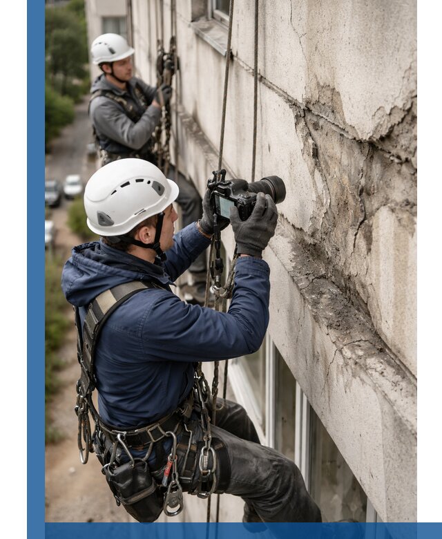 Фотофиксация дефектов фасада с высотной съемкой в Мытищах