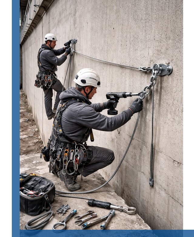 Монтаж анкерных линий высотной безопасности в Мытищах